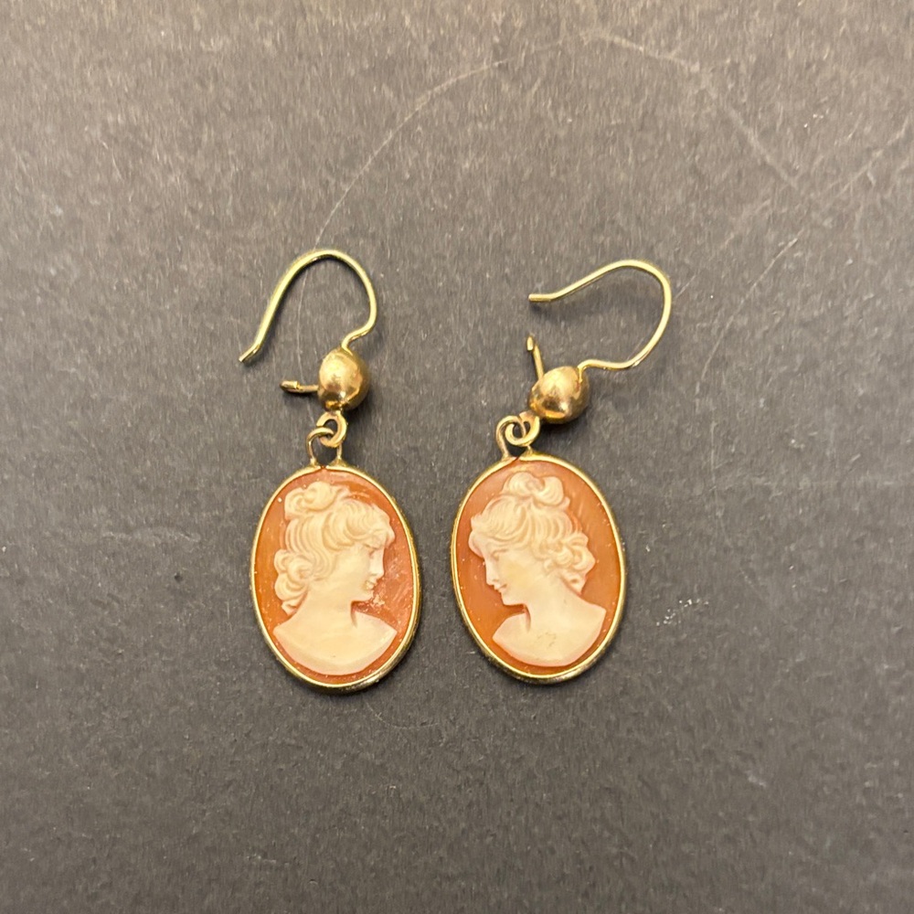 Elegant Gold and Orange Cameo Earrings